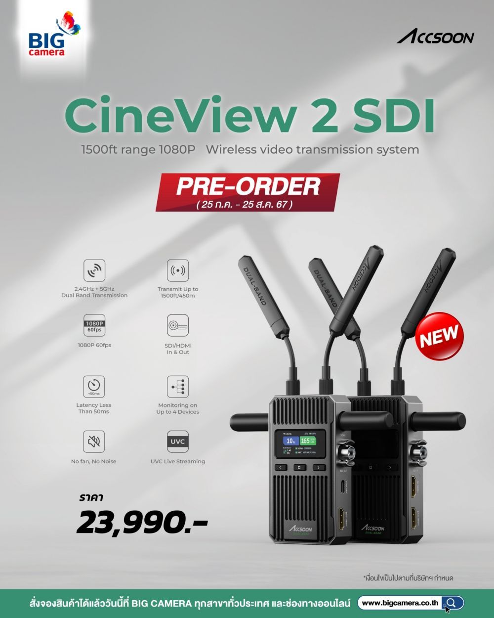 Pre-Order Accsoon CineView 2 SDI  1500ft range 1080P Wireless video transmission system  ราคา 23,990.-